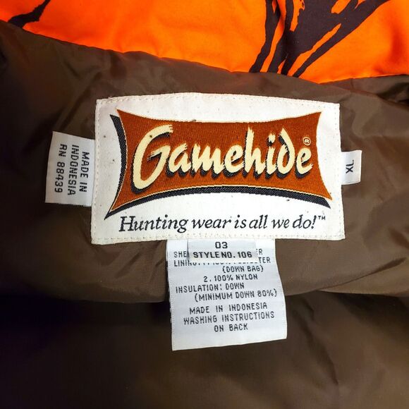 GAMEHIDE Jacket Mens XL Orange Black Camo Puffer Down Full Zip Hunting Outdoor - Picture 5 of 12